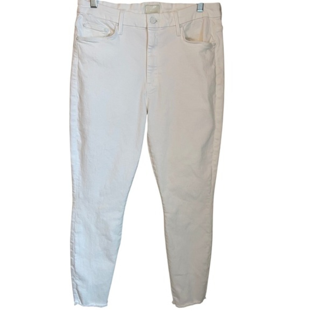 MOTHER High Waist Looker Ankle Fray Skinny Jeans Sz 32 White Fairest of Them All
